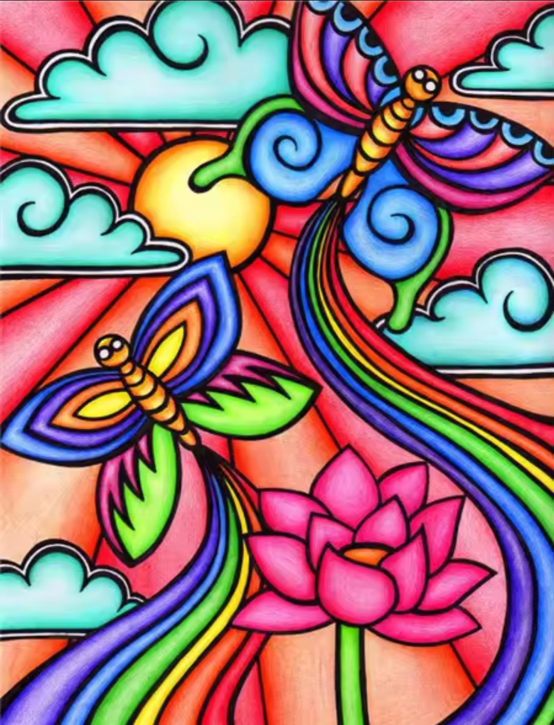 Rainbow Flight & Lotus Light (4FD + 4AB) — Diamond Painting Kit