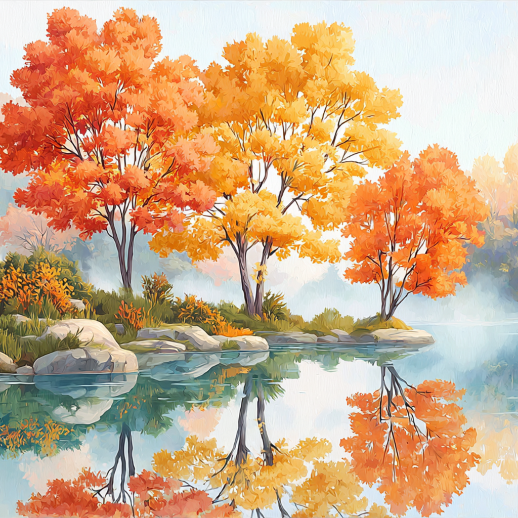 Autumn Lake Reflection — Diamond Painting Kit