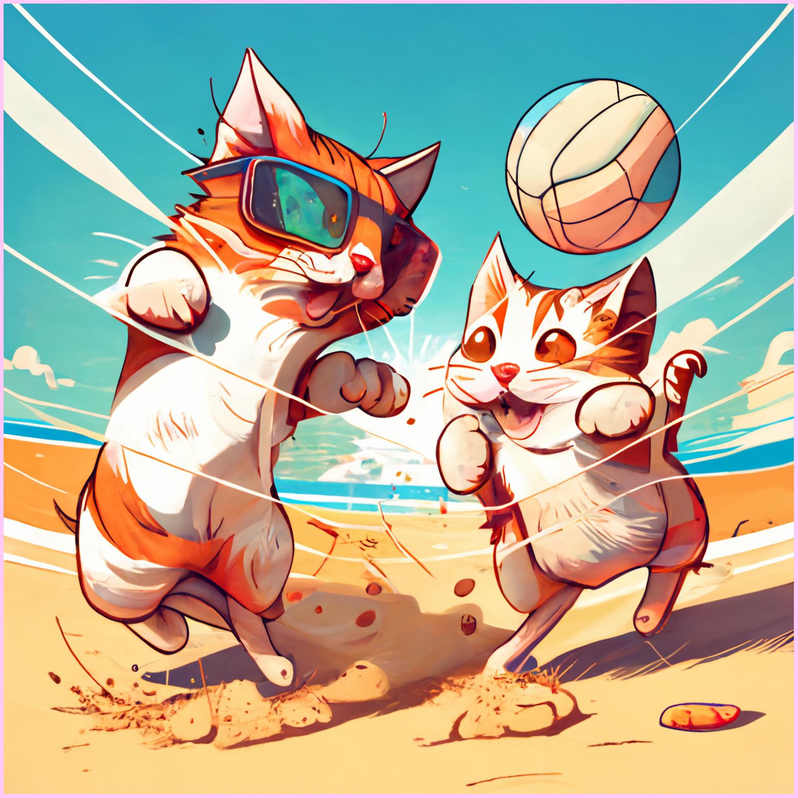 Beach Volleyball Cats — Diamond Painting Kit