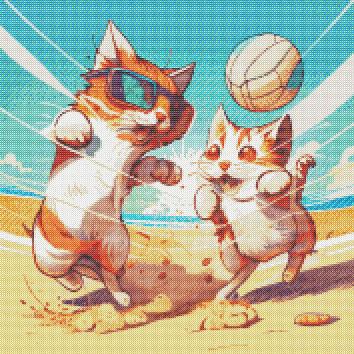 Beach Volleyball Cats — Diamond Painting Kit