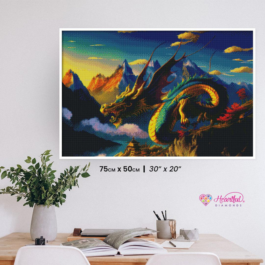Dragon Flight over Mountain Range — Diamond Painting Kit