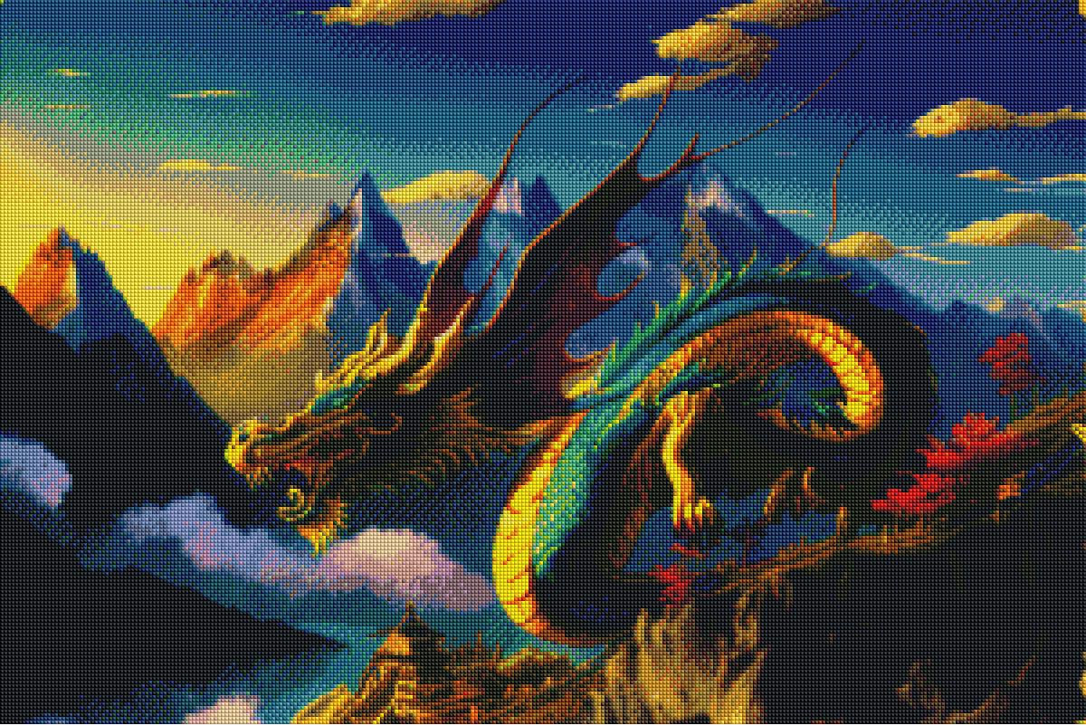Dragon Flight over Mountain Range — Diamond Painting Kit