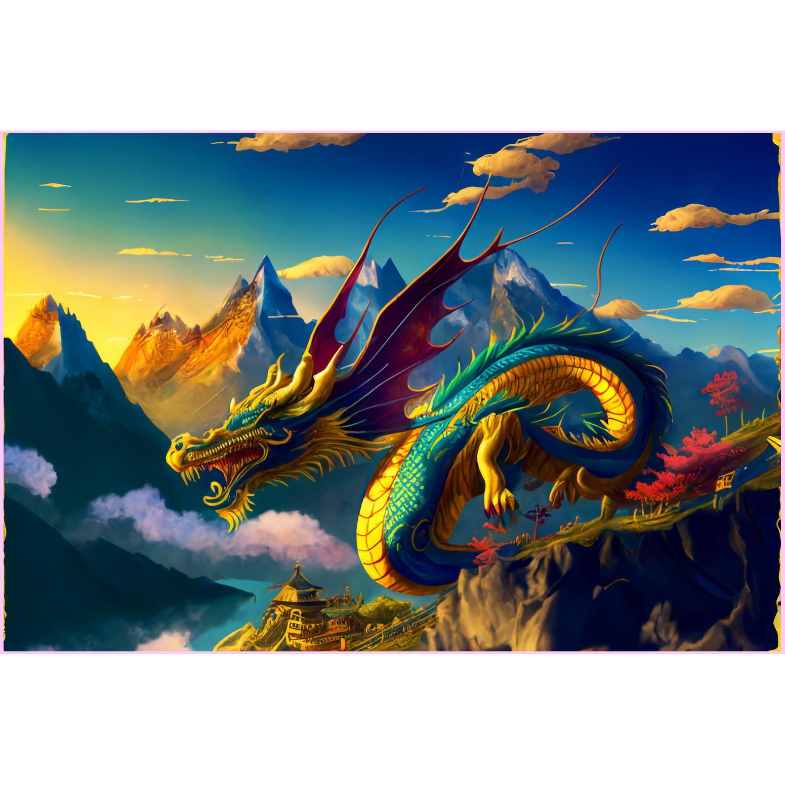 Dragon Flight over Mountain Range — Diamond Painting Kit
