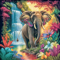 Majestic Elephant by the Waterfall (3FD + 2AB) — Diamond Painting Kit