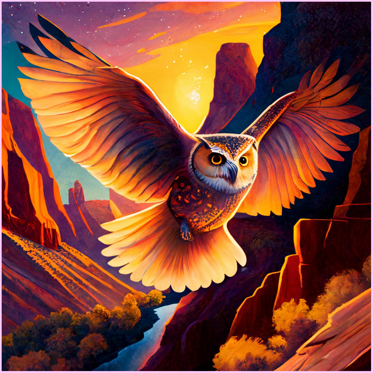Majestic Owl Over Canyons — Diamond Painting Kit