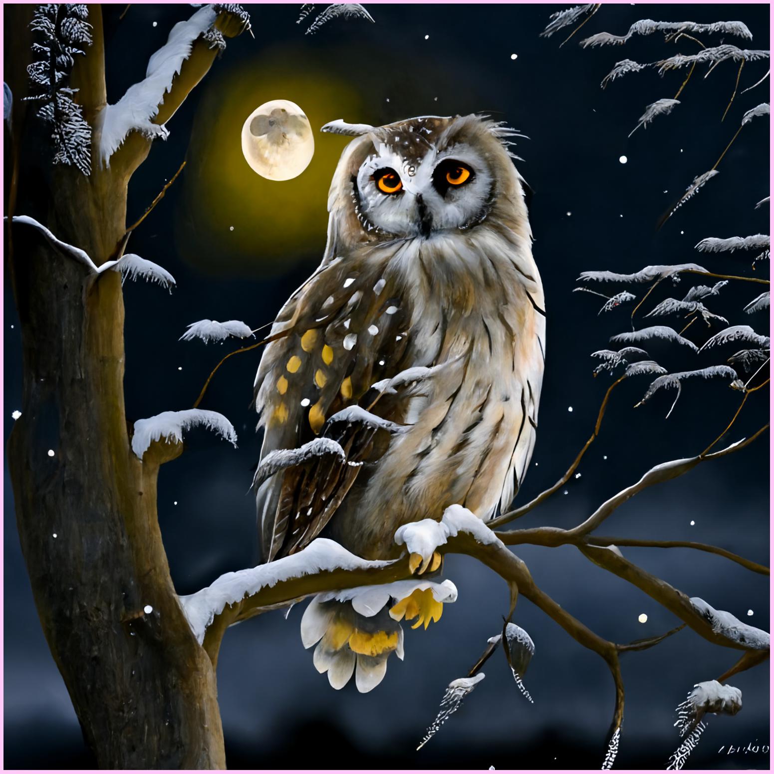 Mystical Owl in Winter Night — Diamond Painting Kit