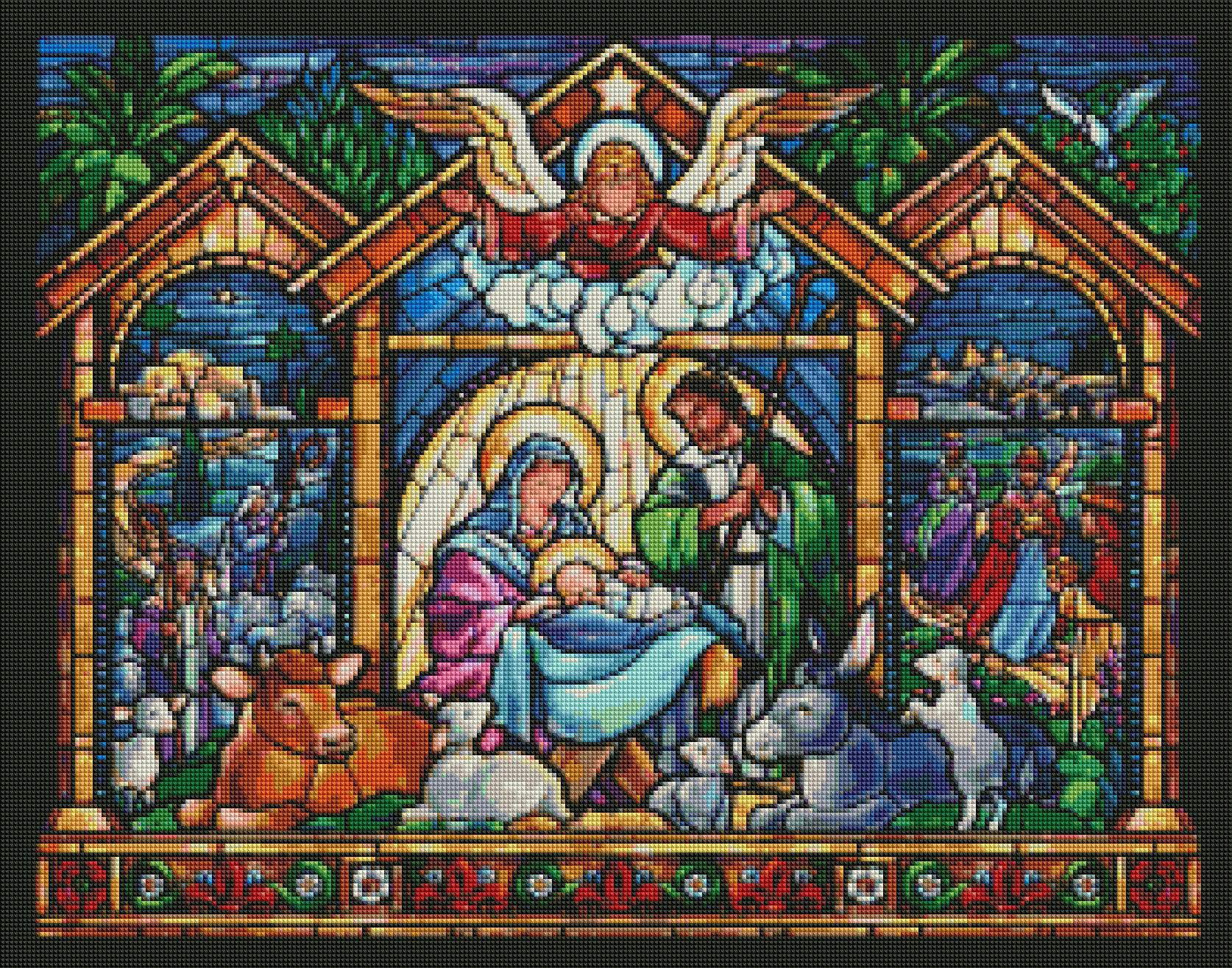 Stained Glass Nativity Scene — Diamond Painting Kit