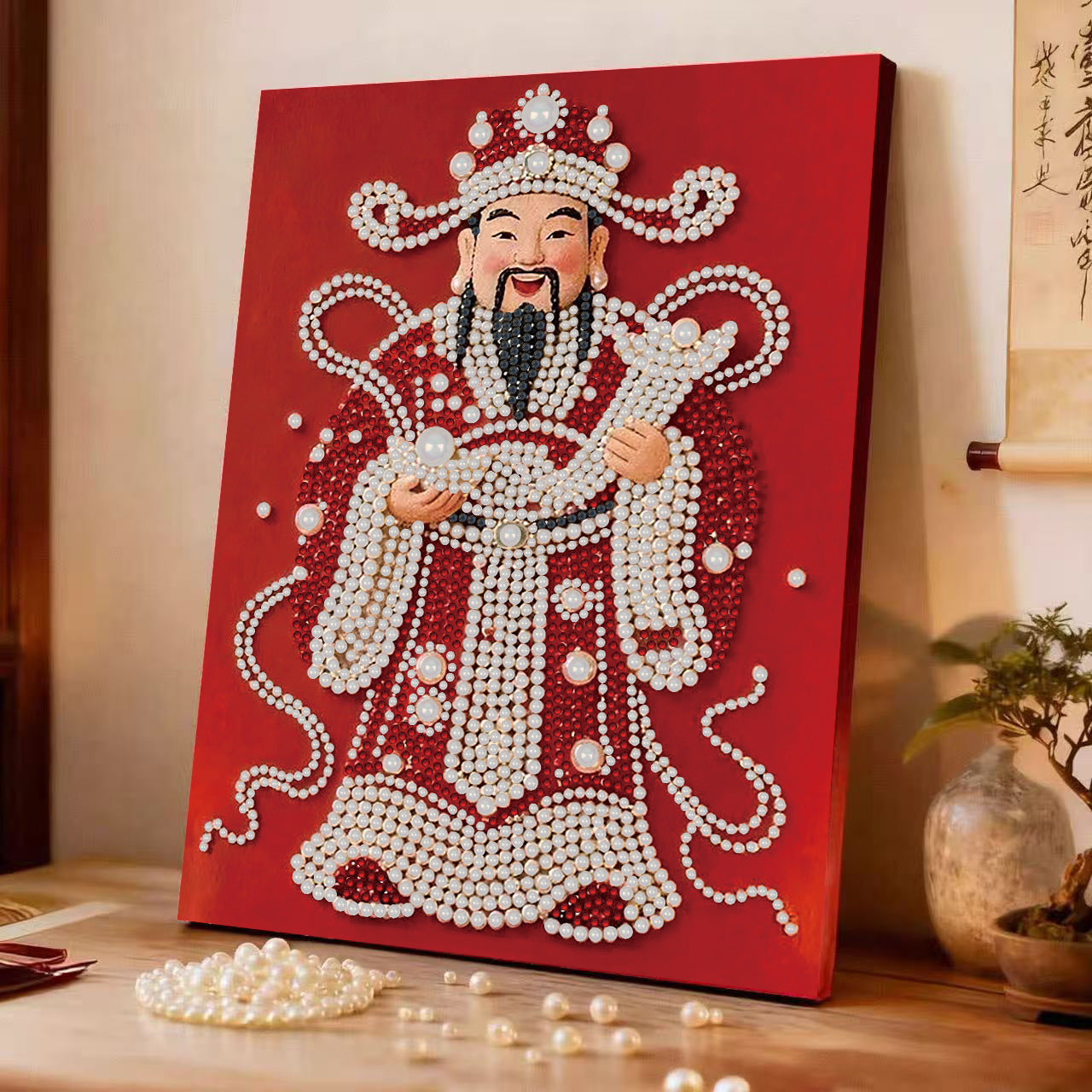 Pearl Painting Red God of Wealth #012