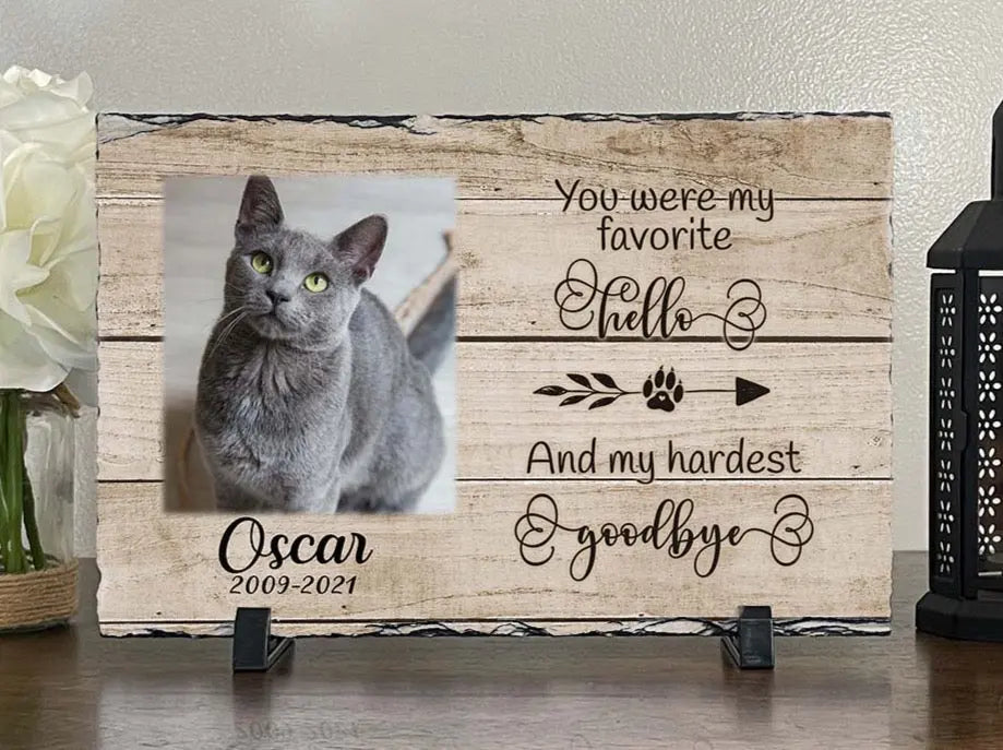 Personalized Cat Memorial Plaque You Were My Favorite Hello and My Hardest Goodbye Personalized Keepsake