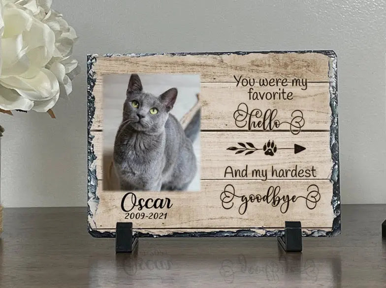 Personalized Cat Memorial Plaque You Were My Favorite Hello and My Hardest Goodbye Personalized Keepsake