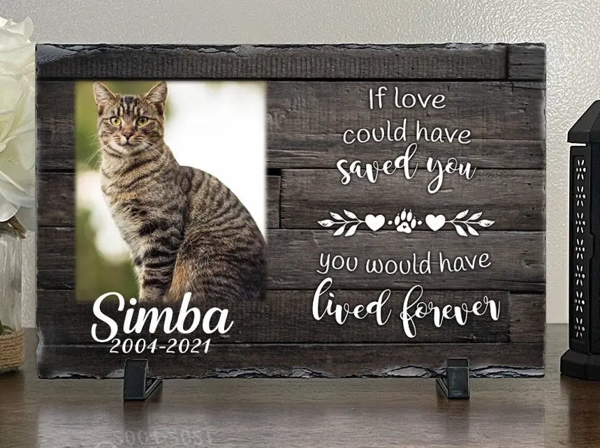 Personalized Cat Memorial Plaque If love could have saved you Stone Keepsake