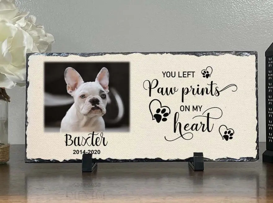 Personalized Dog Memorial Plaque You left paw prints on my heart Personalized Picture Keepsake