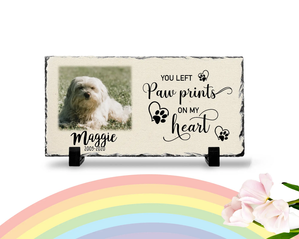 Personalized Dog Memorial Plaque You left paw prints on my heart Personalized Picture Keepsake