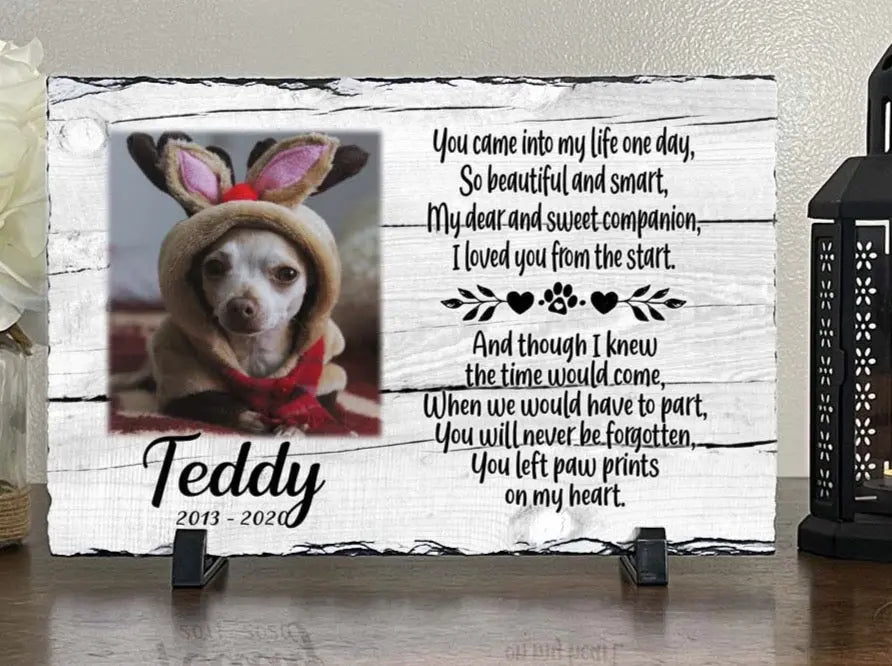 Personalized Dog Memorial Plaque You left paw prints on my heart Personalized Picture Keepsake
