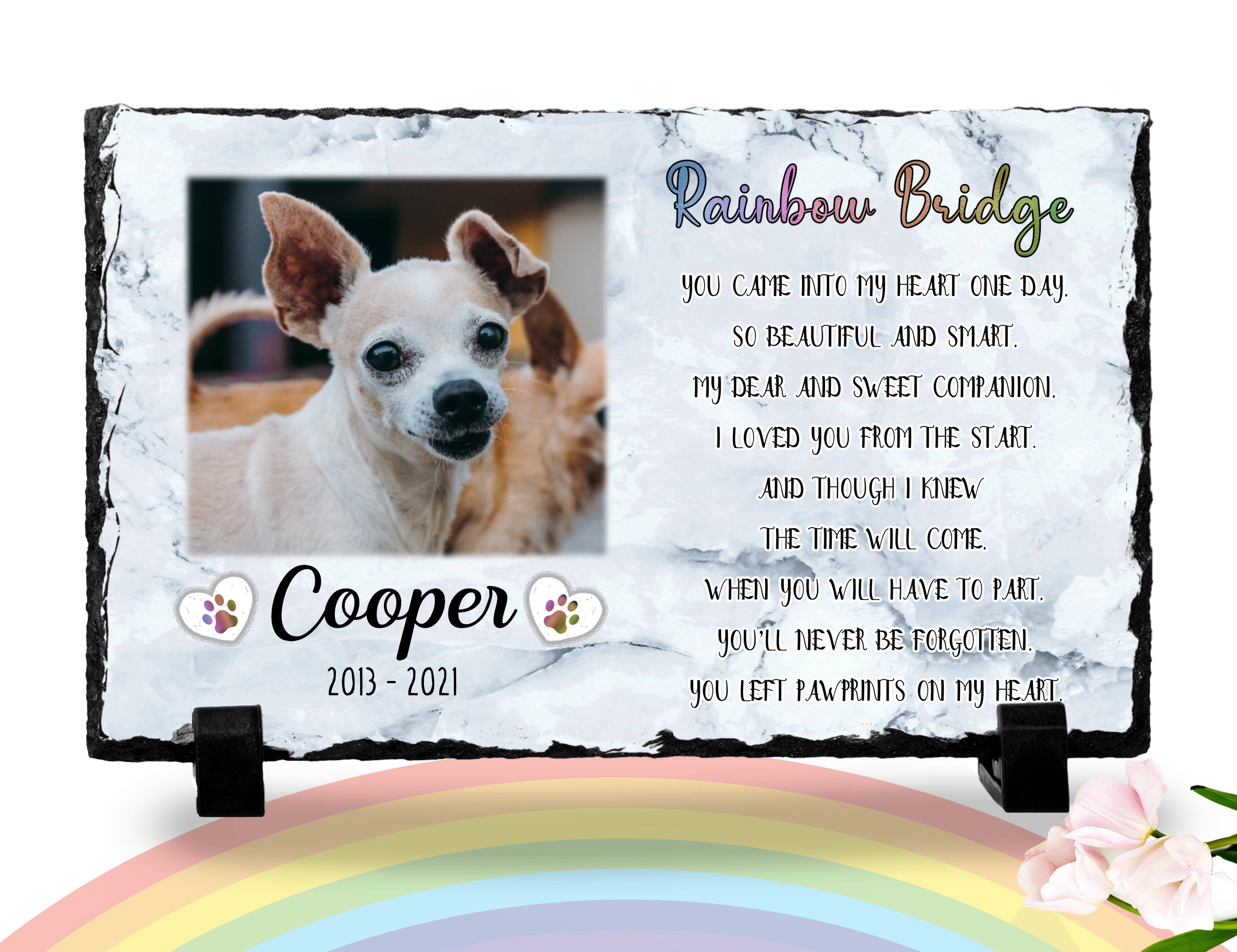 Unique sympathy gift Personalized Dog Memorial Plaque You left paw prints on my heart Picture Keepsake