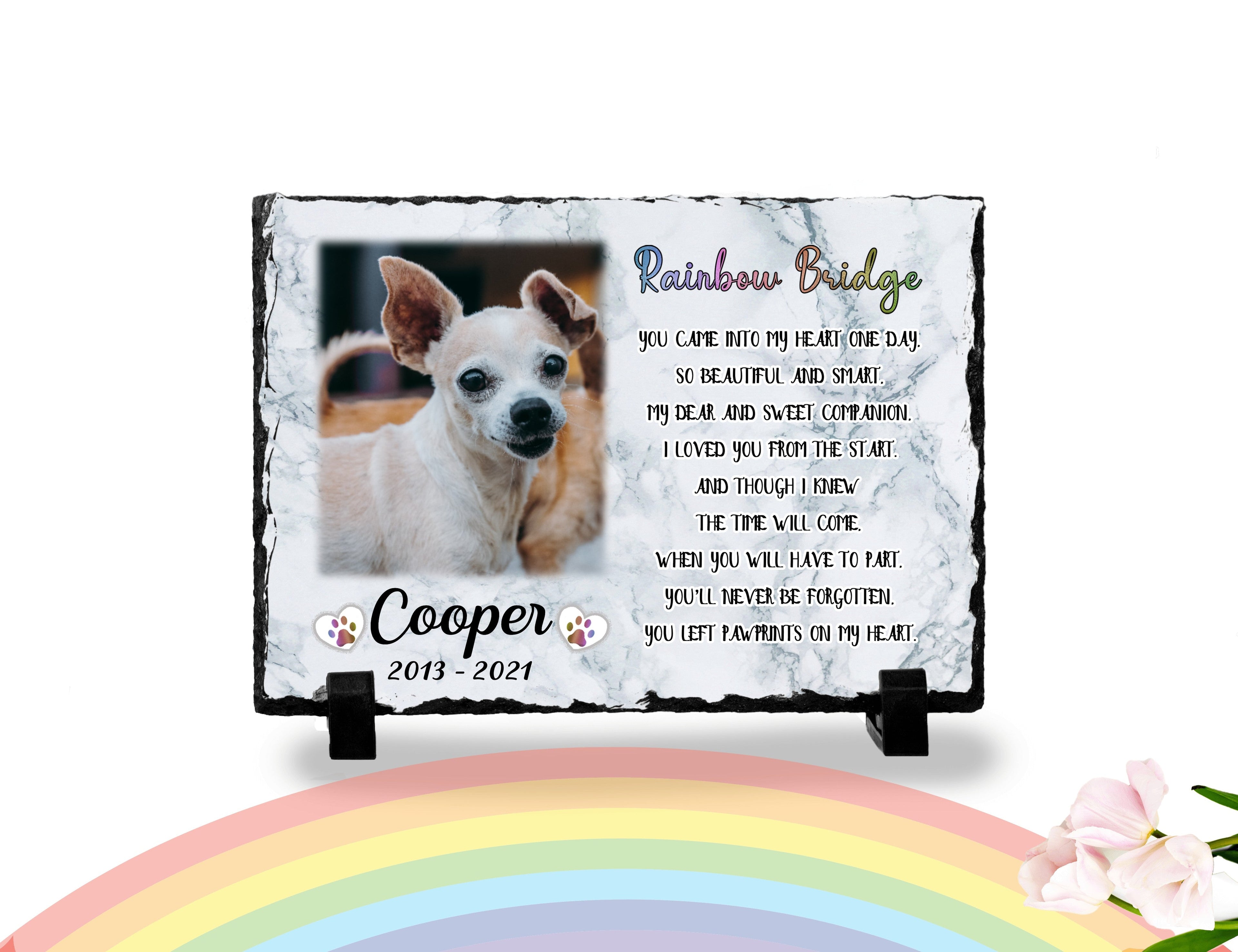 Unique sympathy gift Personalized Dog Memorial Plaque You left paw prints on my heart Picture Keepsake