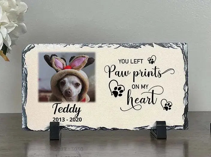 Personalized Dog Memorial Plaque You left paw prints on my heart Personalized Picture Keepsake