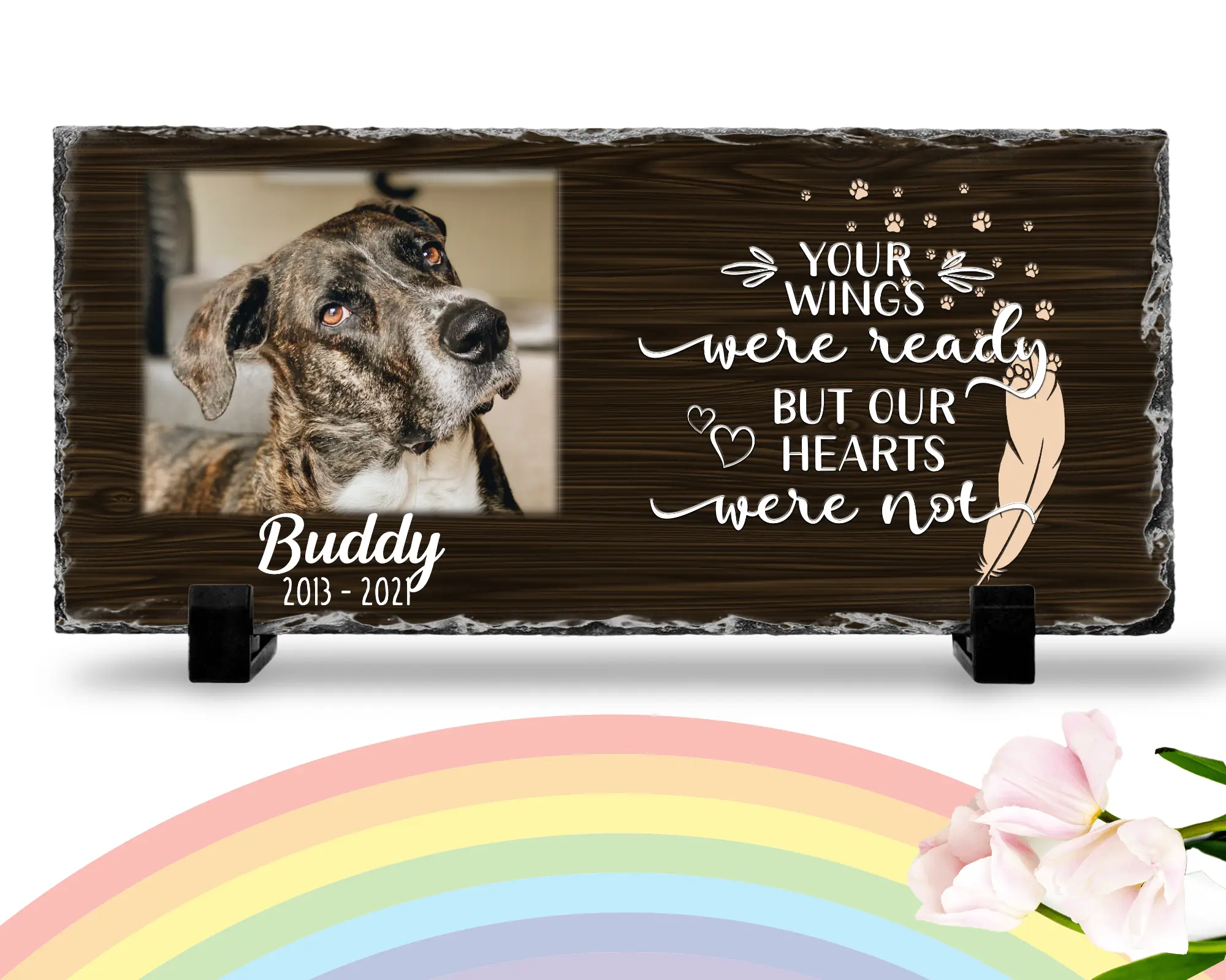 Personalized Dog Memorial Plaque Your wings were but our hearts were not Personalized Picture Keepsake