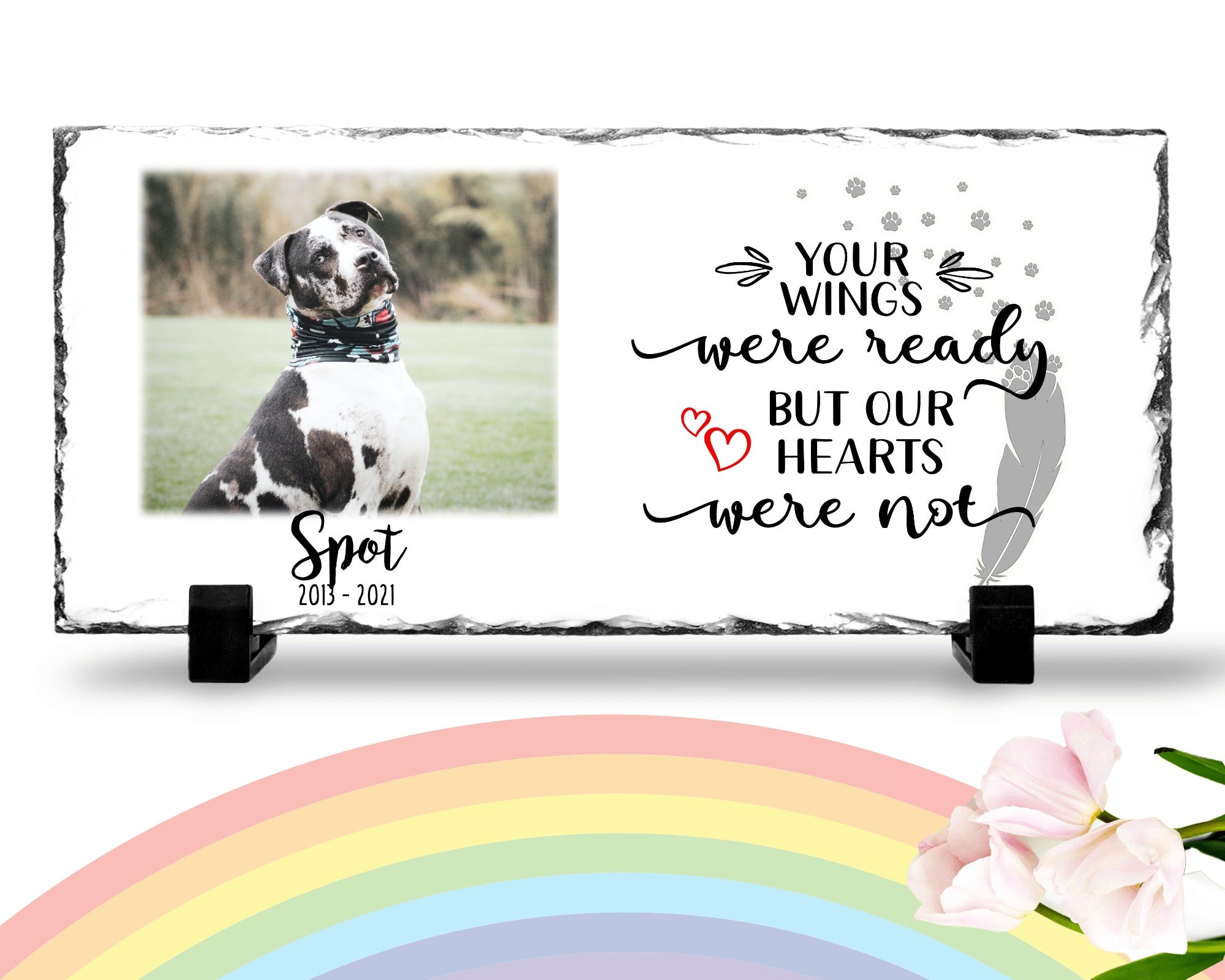 Personalized Dog Memorial Plaque Your wings were but our hearts were not Personalized Picture Keepsake