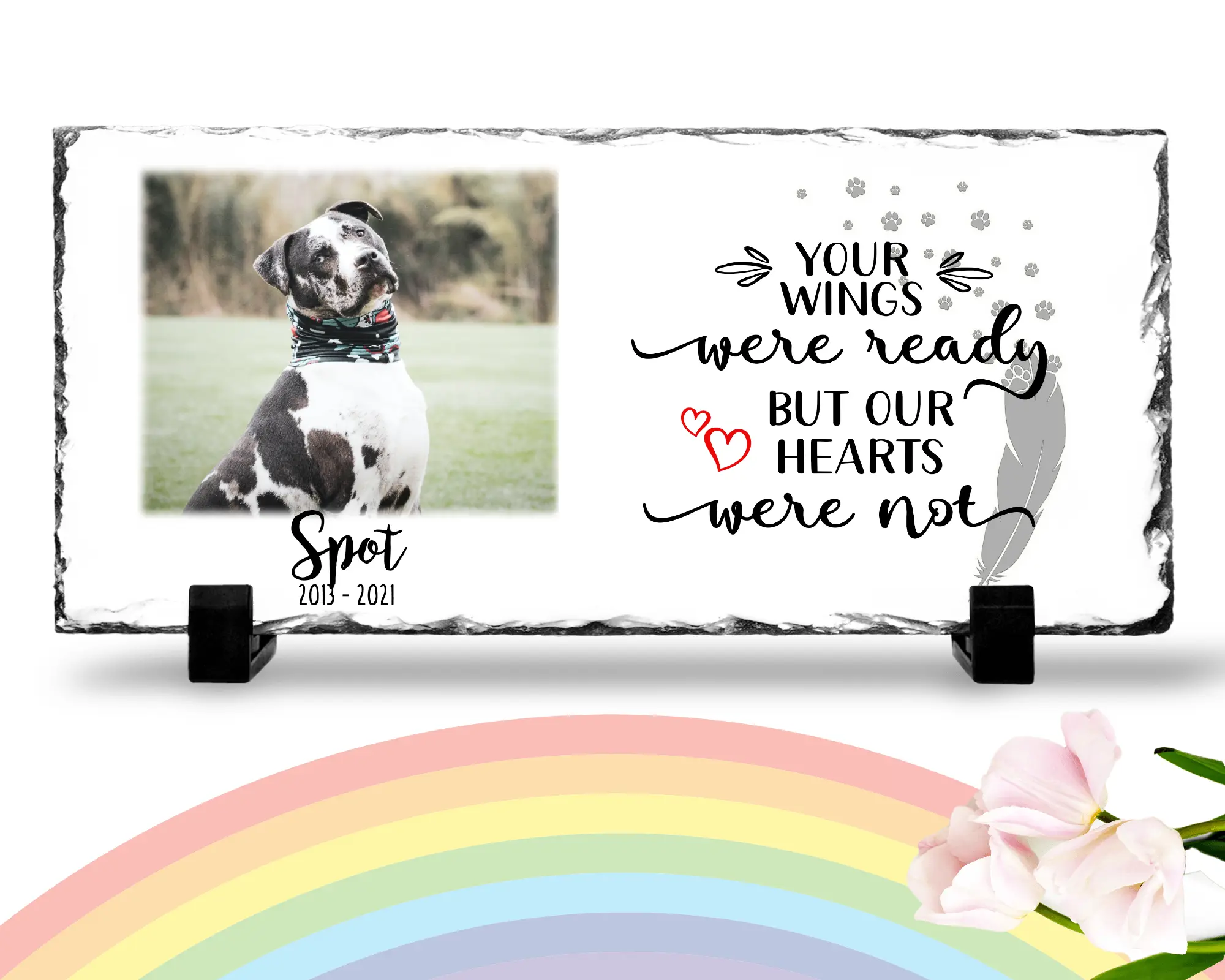 Personalized Dog Memorial Plaque Your wings were but our hearts were not Personalized Picture Keepsake