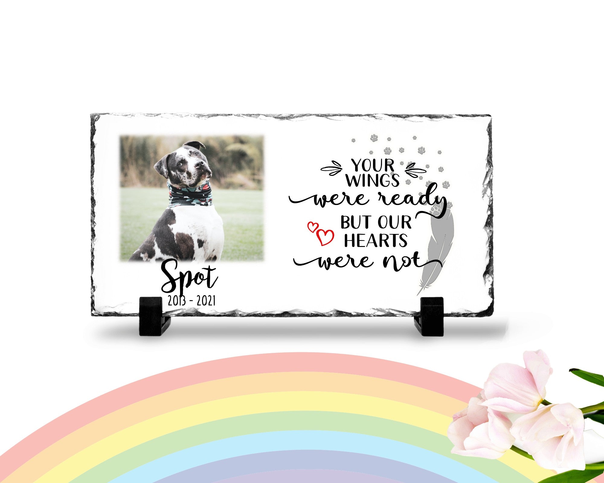 Personalized Dog Memorial Plaque Your wings were but our hearts were not Personalized Picture Keepsake
