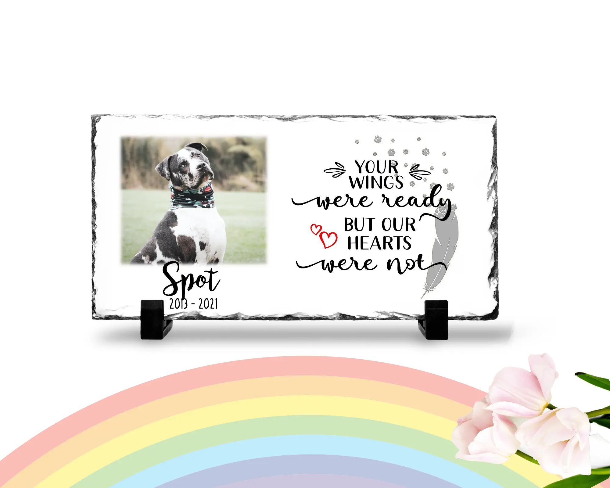 Personalized Dog Memorial Plaque Your wings were but our hearts were not Personalized Picture Keepsake