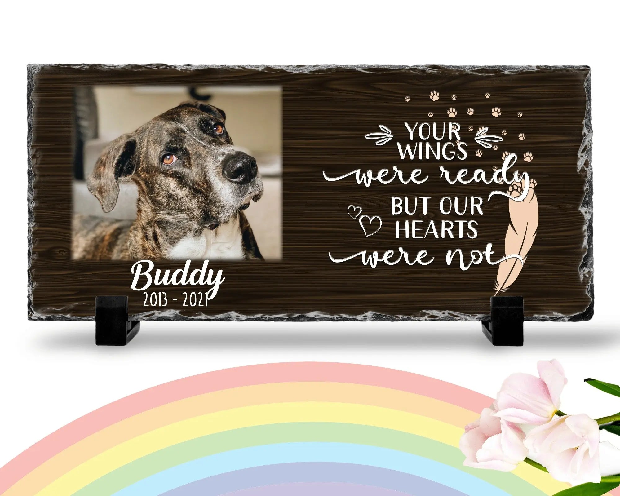 Personalized Dog Memorial Plaque Your wings were but our hearts were not Personalized Picture Keepsake