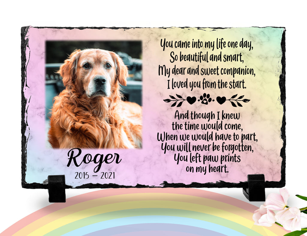 Unique Rainbow Bridge Pet loss Personalized Dog Memorial Plaque You left paw prints on my heart Personalized Picture Keepsake