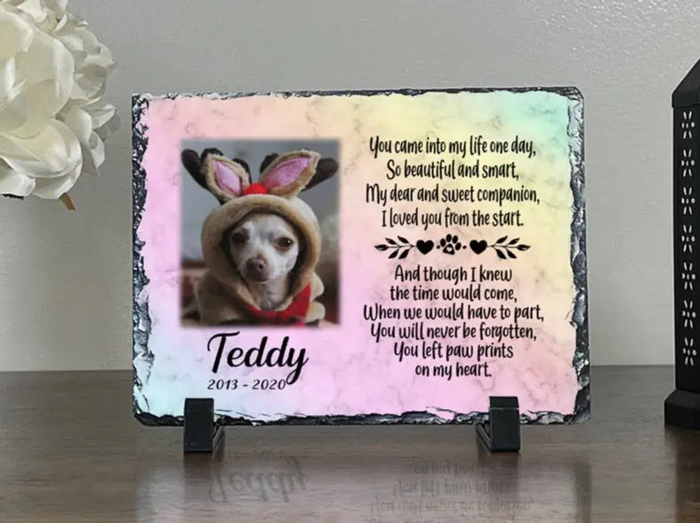 Unique Rainbow Bridge Pet loss Personalized Dog Memorial Plaque You left paw prints on my heart Personalized Picture Keepsake