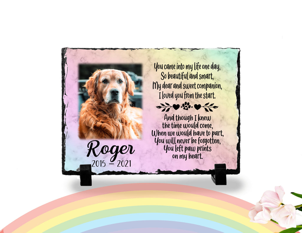 Unique Rainbow Bridge Pet loss Personalized Dog Memorial Plaque You left paw prints on my heart Personalized Picture Keepsake