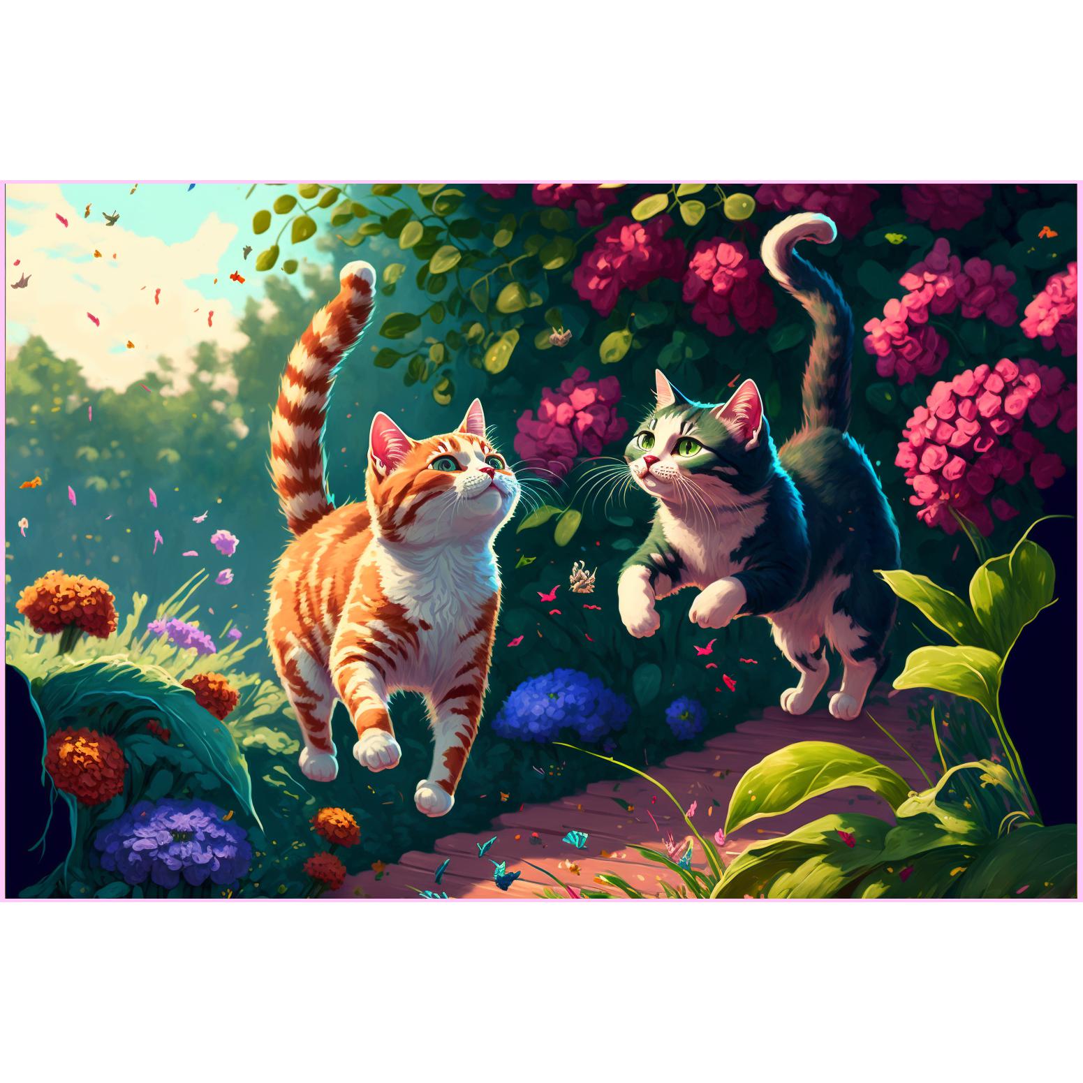 Playful Kittens in the Garden — Diamond Painting Kit