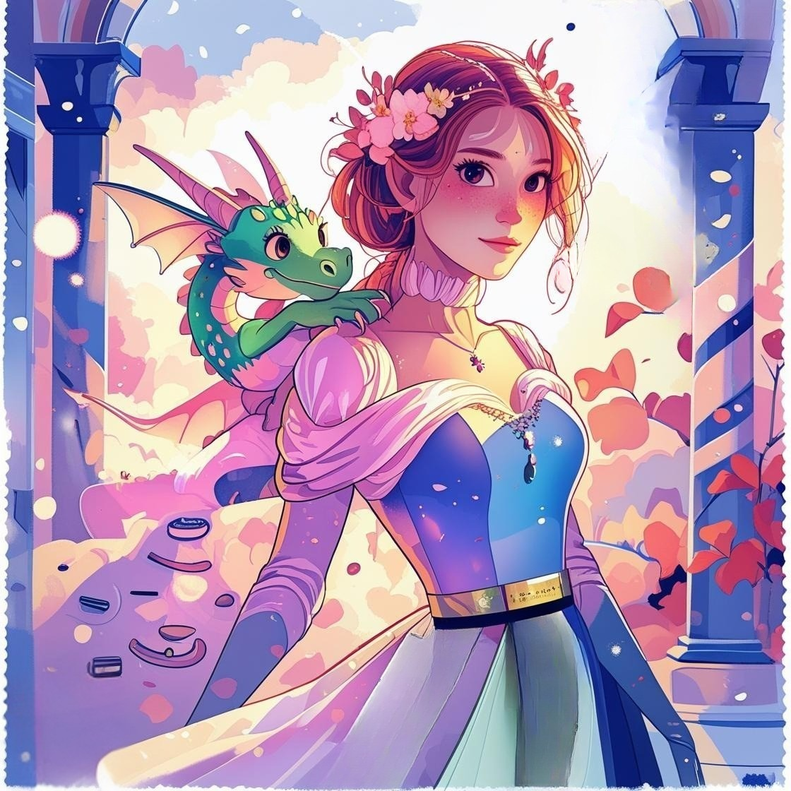 Princess & The Pocket Dragon (4FD+4AB) — Diamond Painting Kit