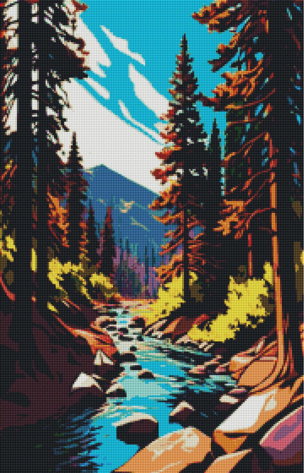 Peaceful Forest Stream — Diamond Painting Kit