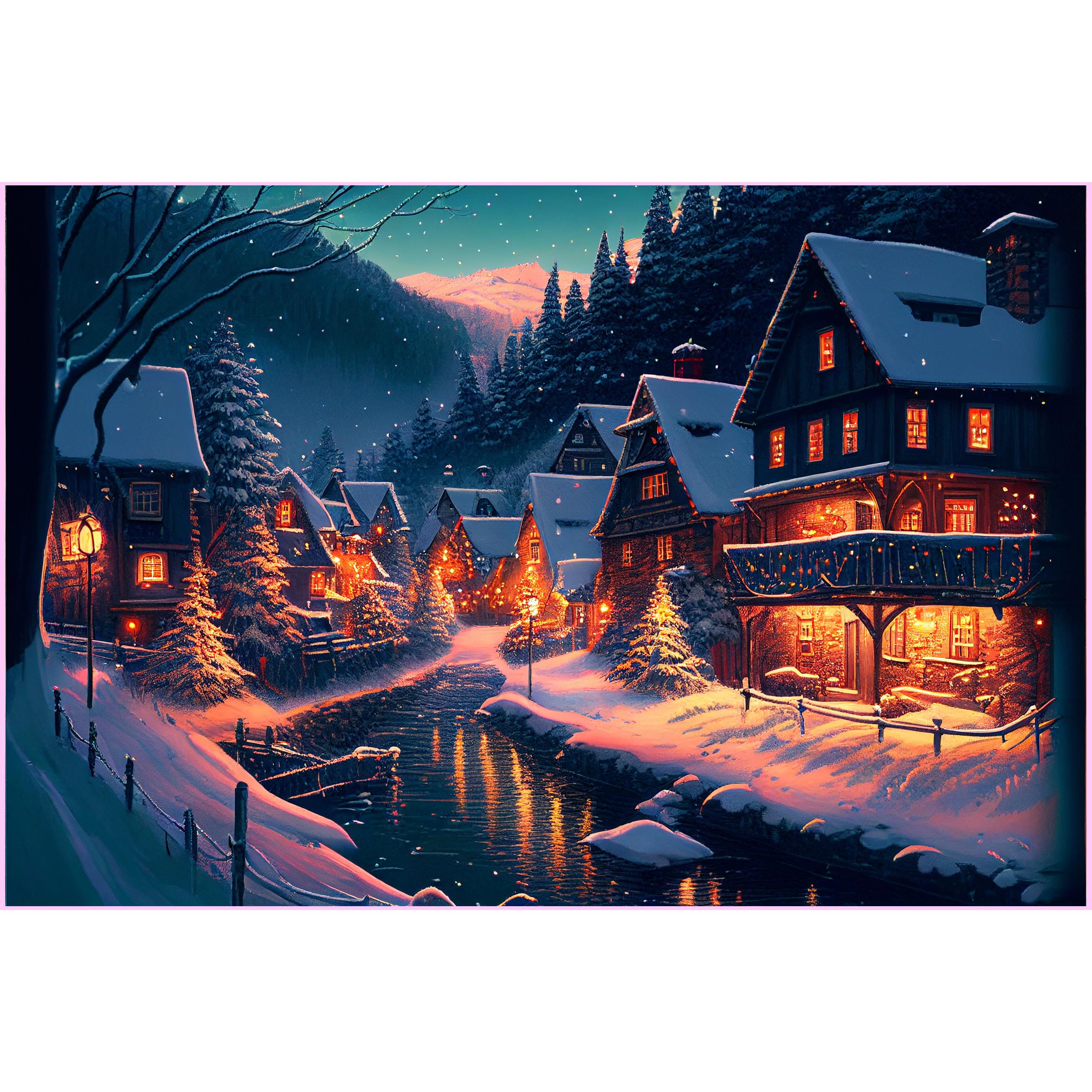 Snowy Mountain Village — Diamond Painting Kit