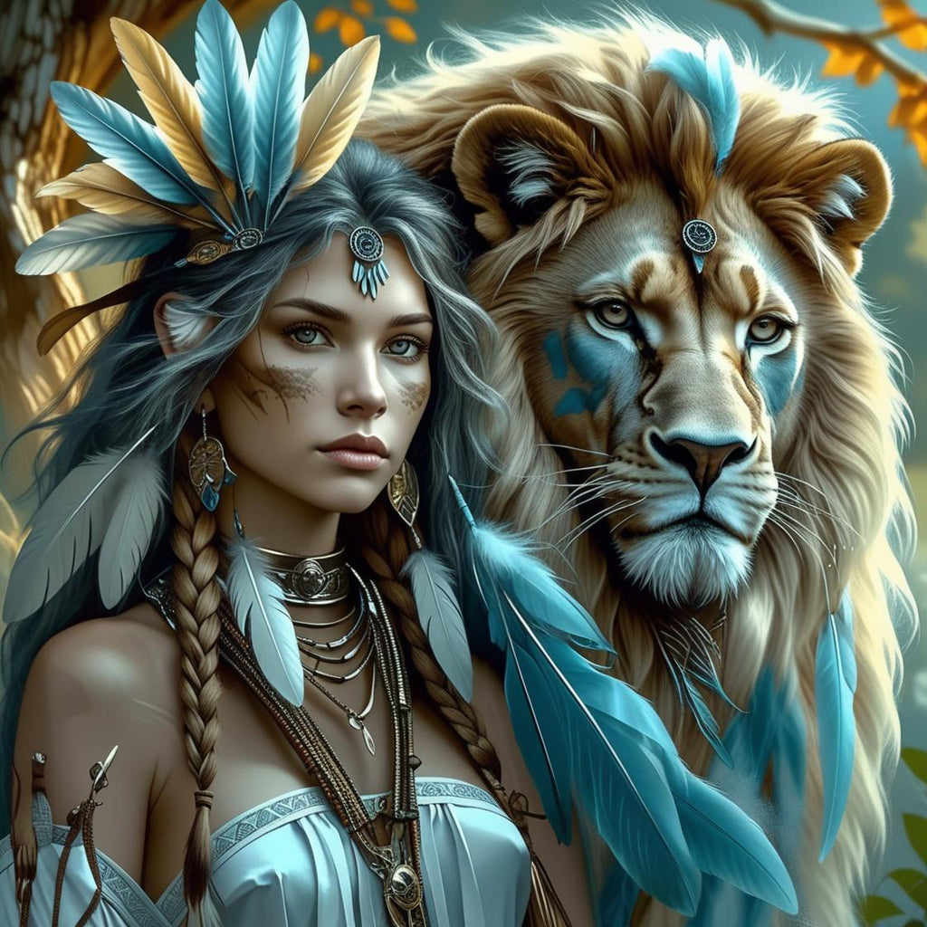 Spirit of the Blue Feathers (5FD+4AB) — Diamond Painting Kit