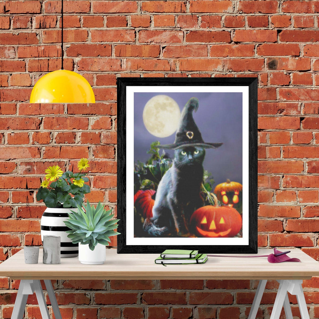 Witchy Black Halloween Cat — Diamond Painting Kit
