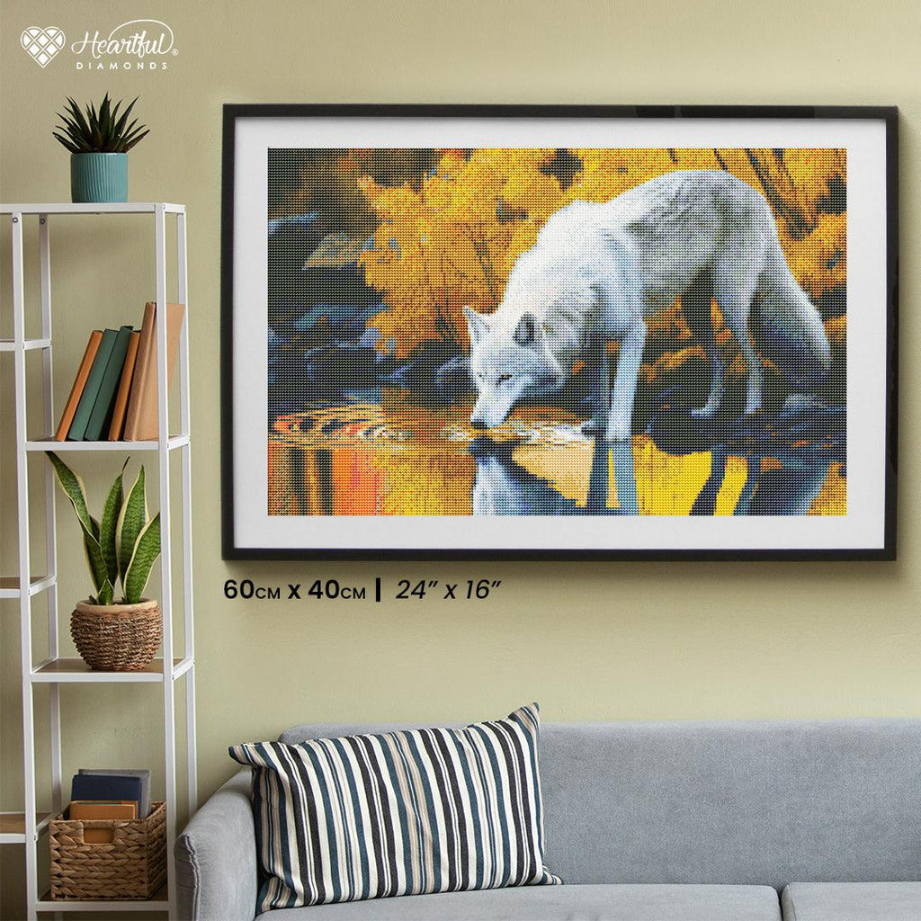 Wolf Refreshed by the Lake — Diamond Painting Kit