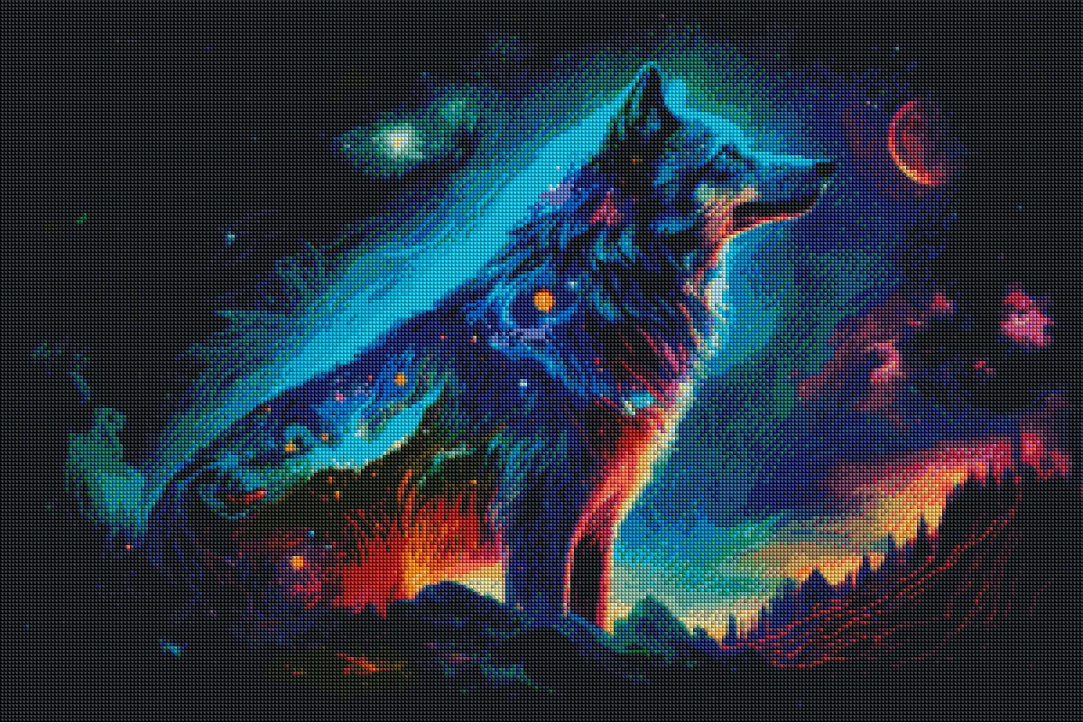 Cosmic Wolf in the Starry Sky — Diamond Painting Kit