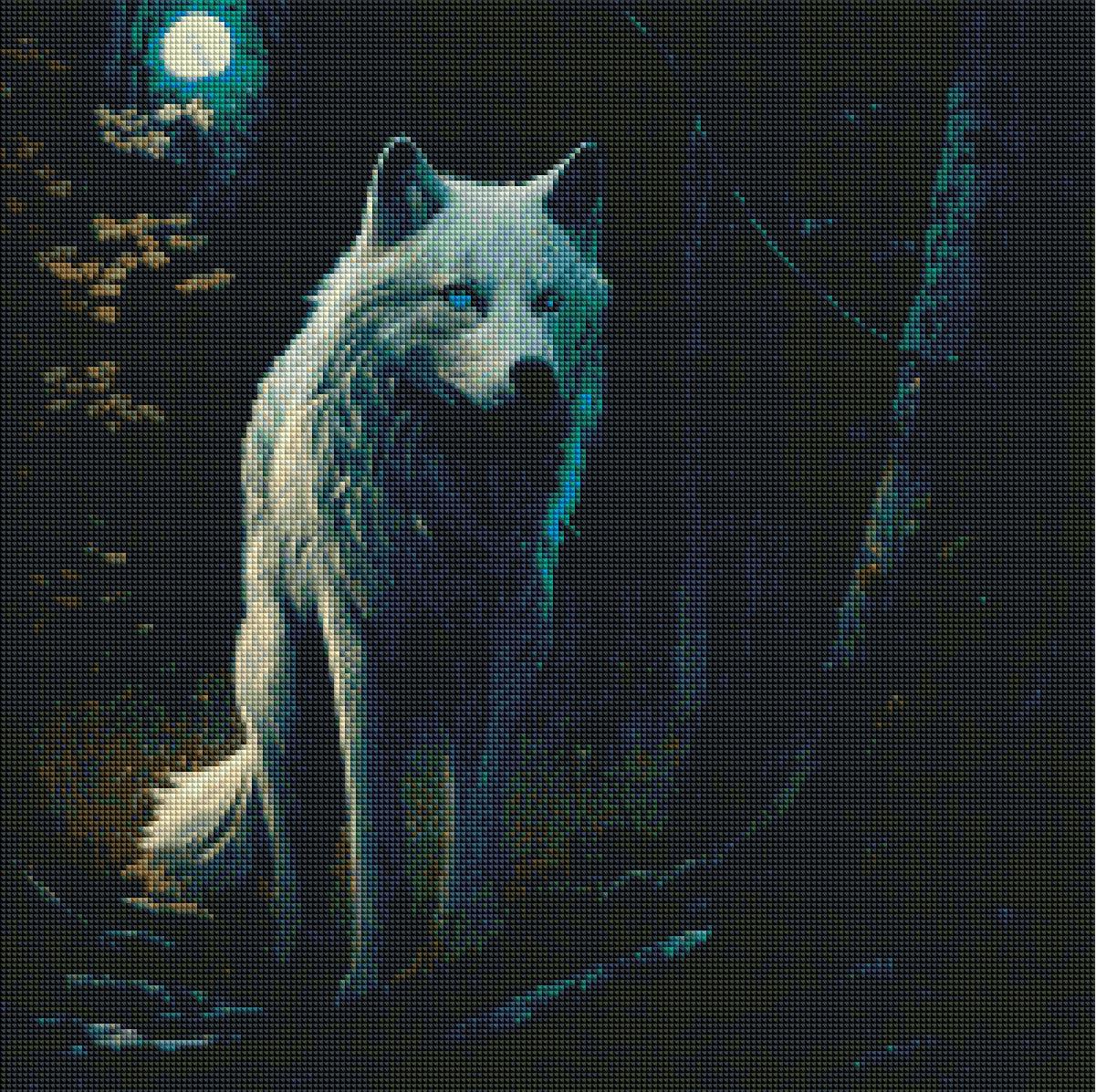 Moonlit Forest Wolf — Diamond Painting Kit
