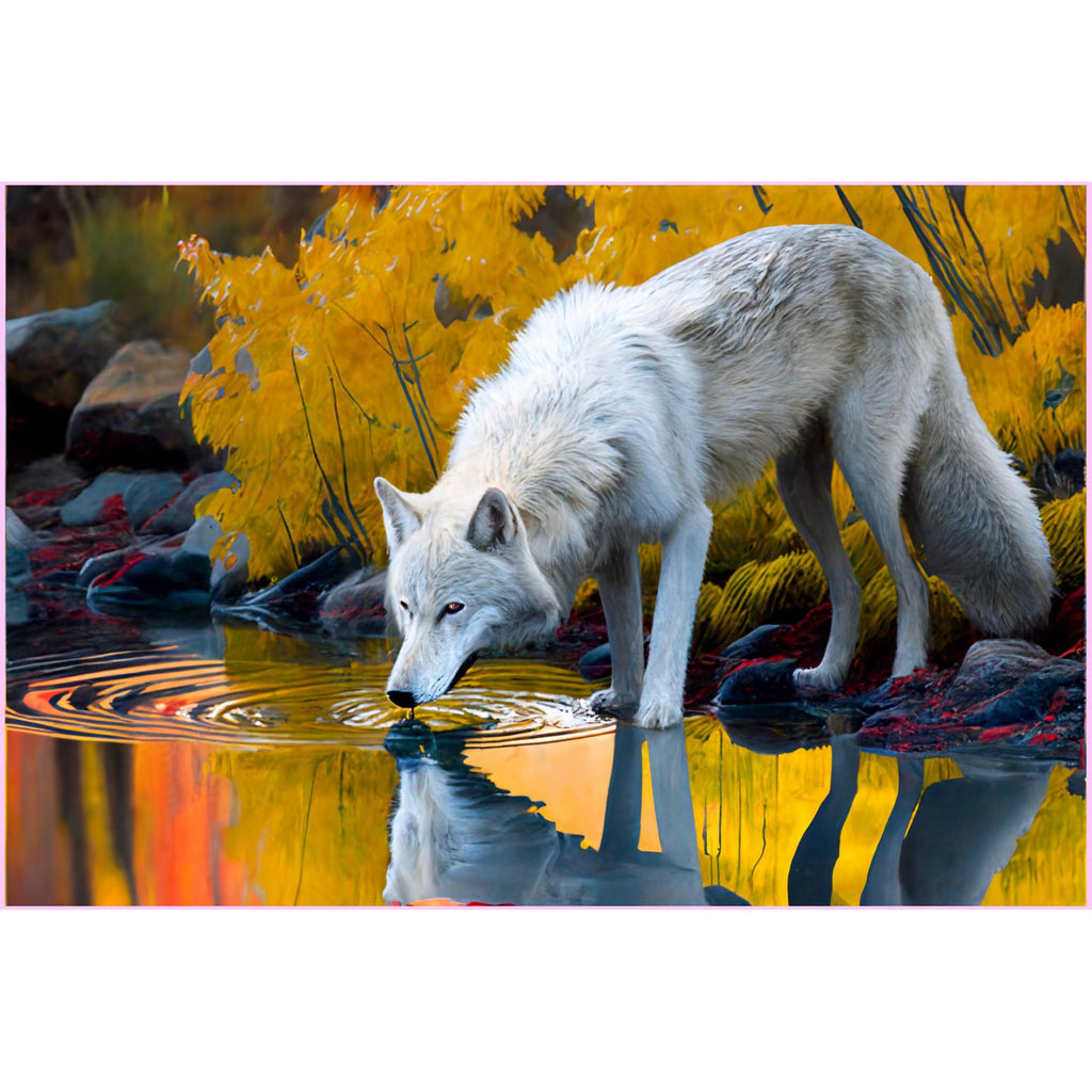 Wolf Refreshed by the Lake — Diamond Painting Kit