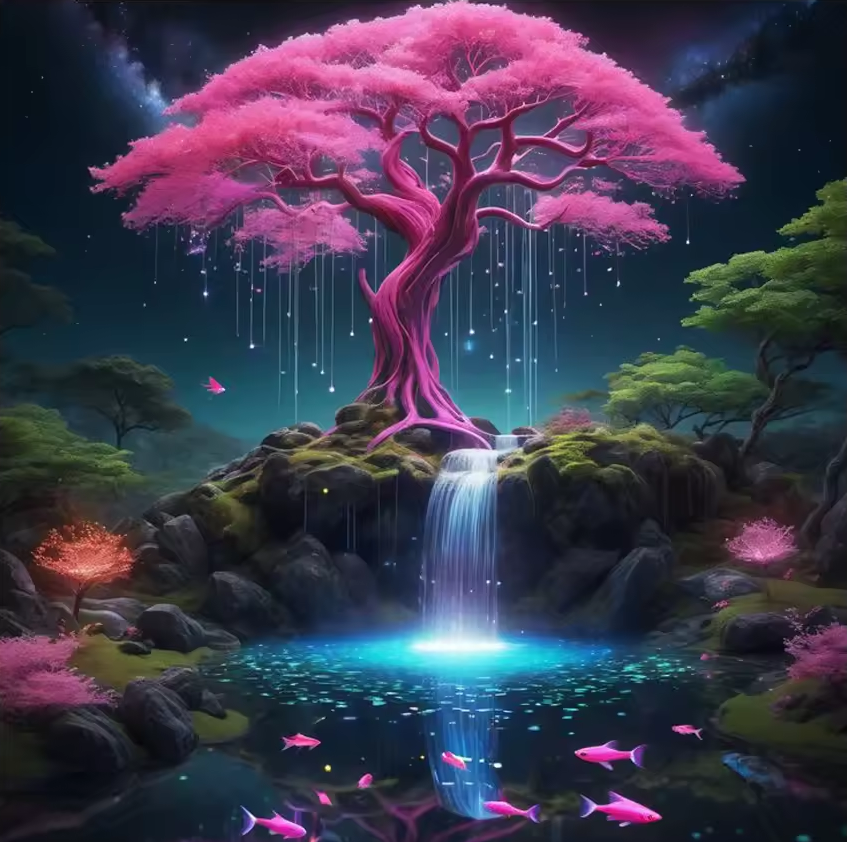 Enchanted Sakura Falls (5FD+4Crystal) — Diamond Painting Kit