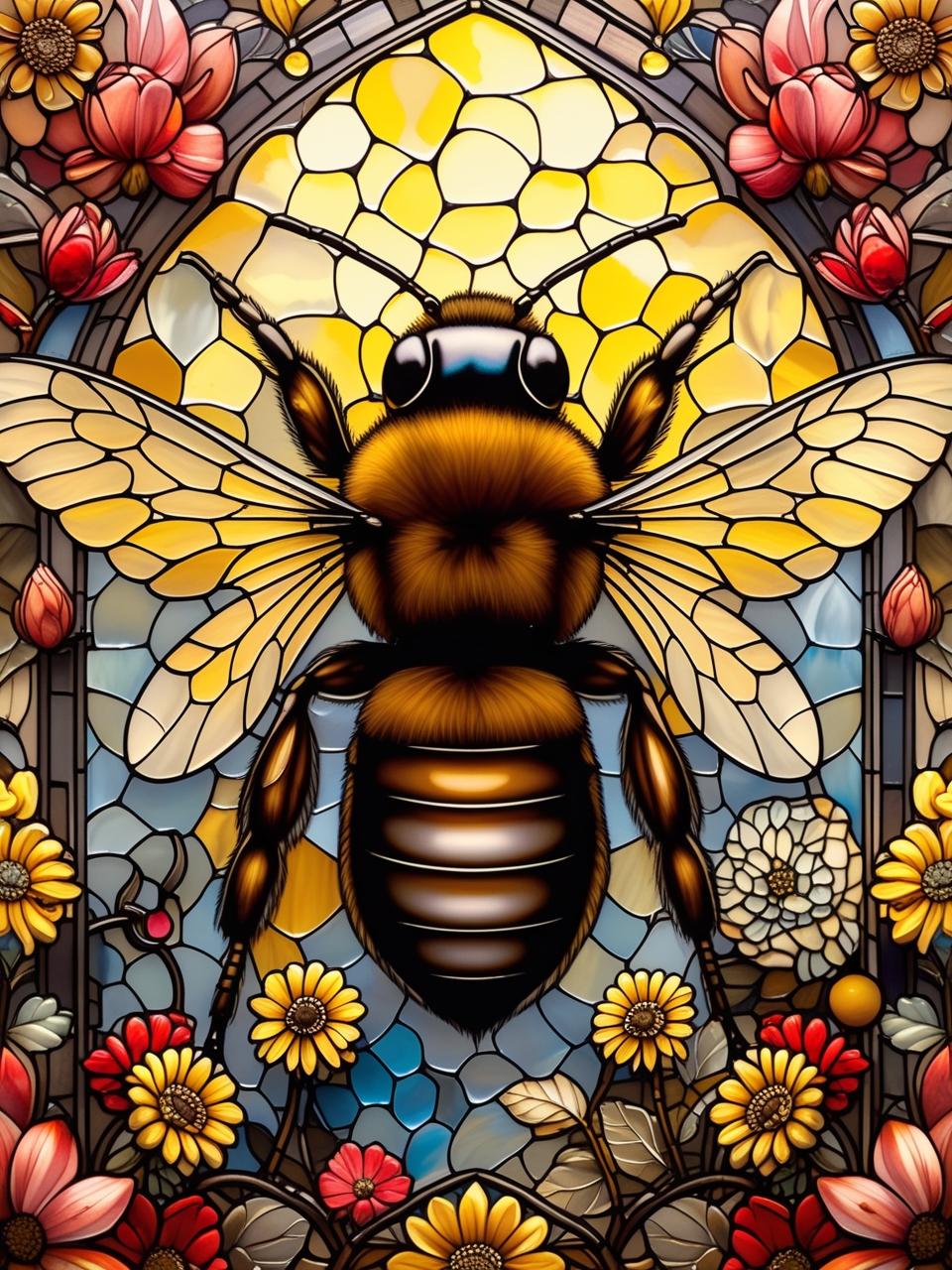 Bee & Bloom – Stained Glass Elegance (4FD + 4AB) — Diamond Painting Kit