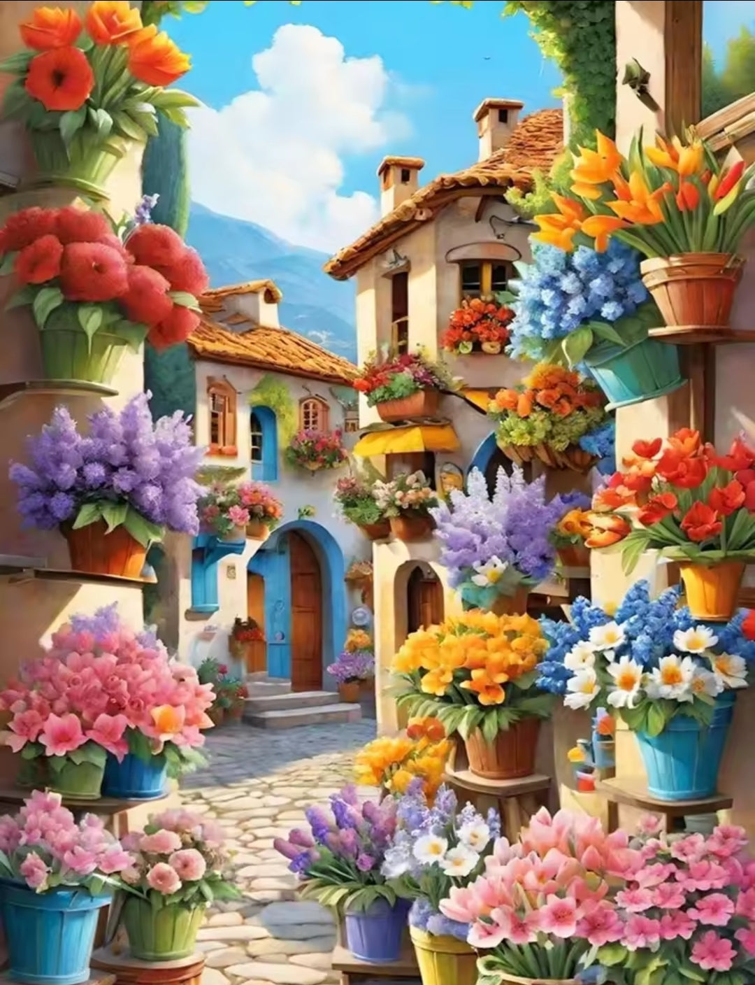 Blooming Village Stroll (4FD + 3AB) — Diamond Painting Kit
